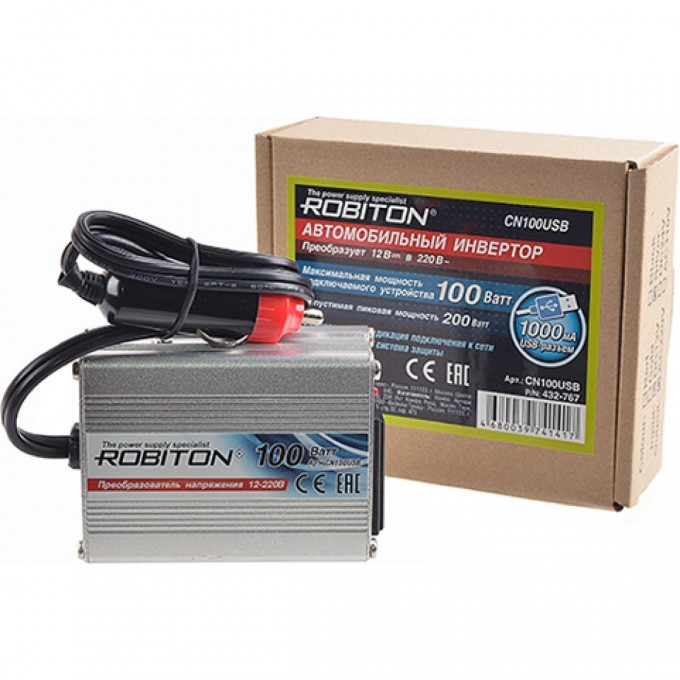 Инвертор 12V-220V ROBITON CN100USB 15833